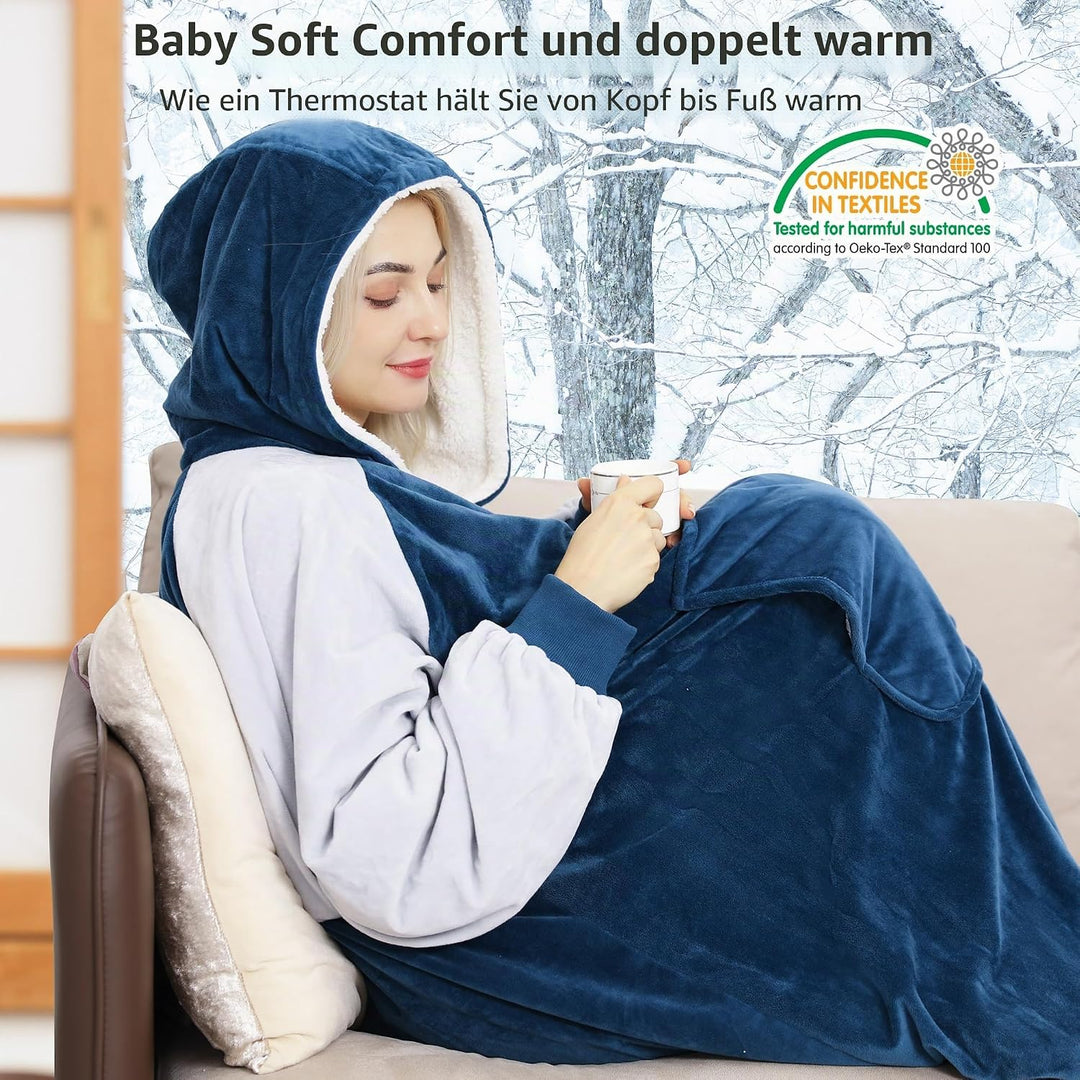 Winthome Hoodie Decke Doppelte Wärme, Kuschelpullover Damen Warm Weich,Hoodie mit Tasche und Kapuze,