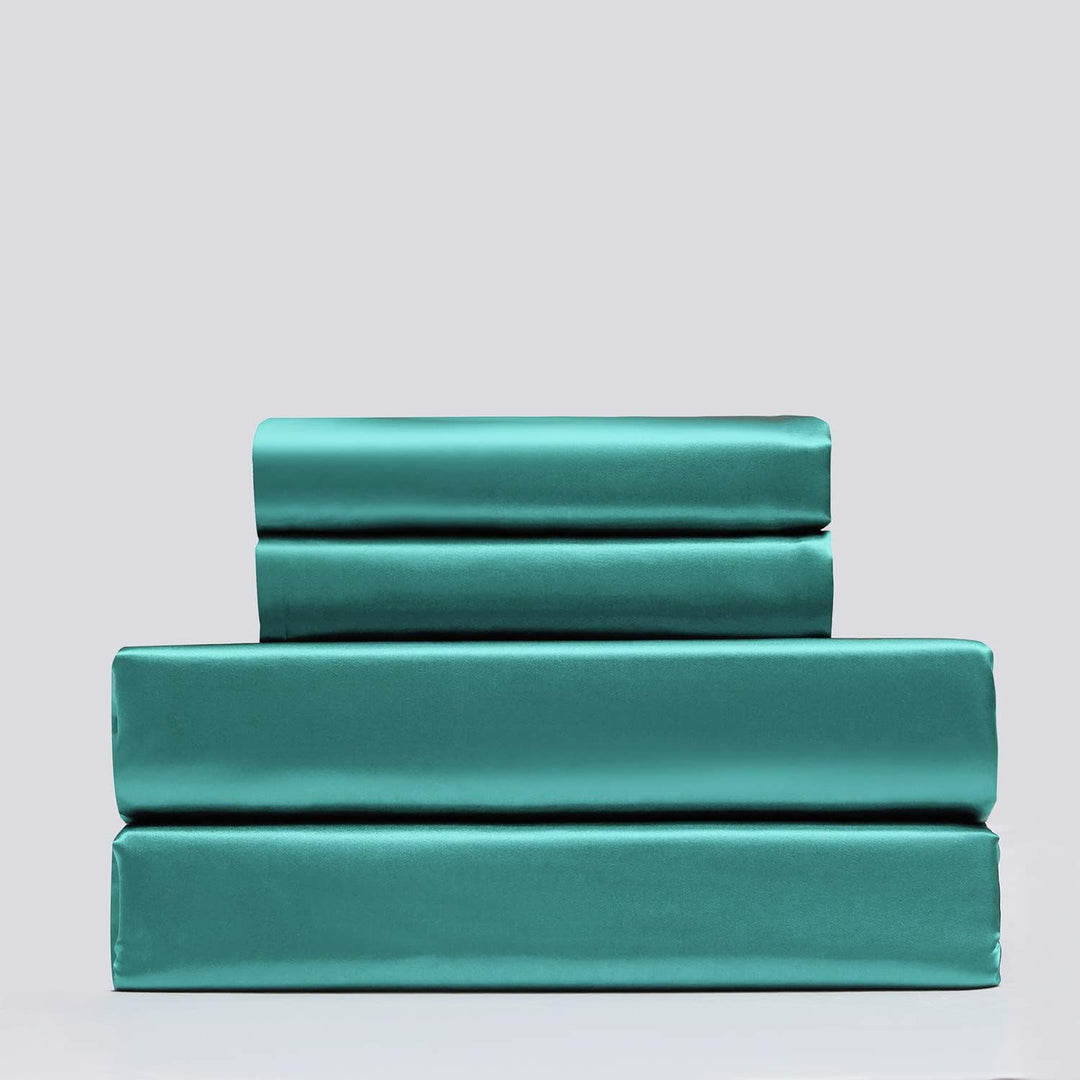 Satin Bettwäsche 200×200cm Türkis Grün Uni Einfarbig Glatt Glänzend Luxus Seide Bettwäsche Set Bettb