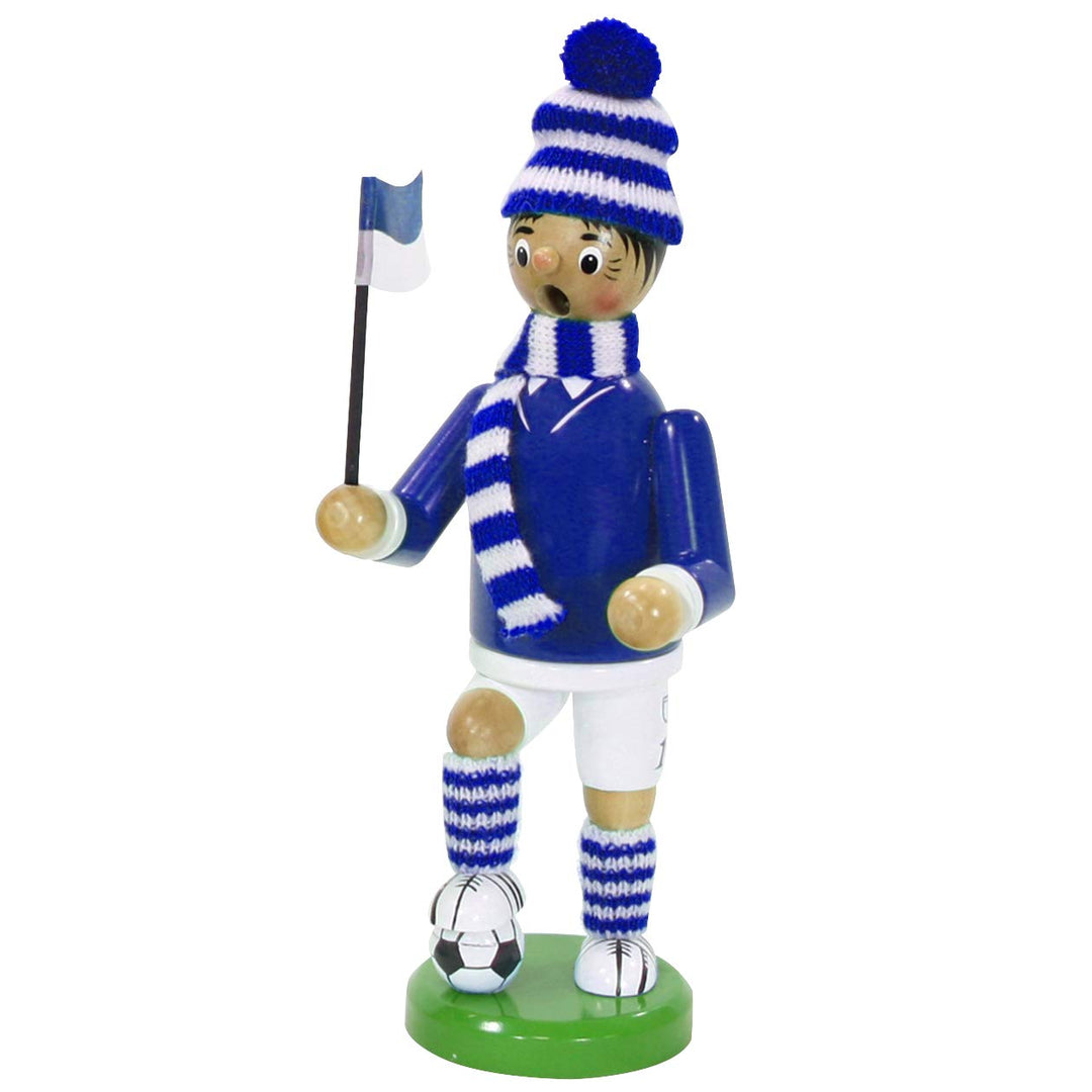 Dekohelden24 520364 Räuchermann als Fussballer mit blau/weissem Outfit, ca. 20 cm , Blau / Weiss