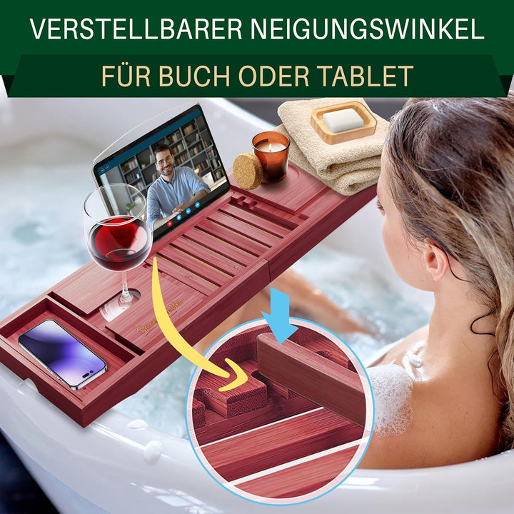 SereneLife Badewannenablage aus natürlichem Bambus, ausziehbares Badewannenbrett, Ablage Badewanne E