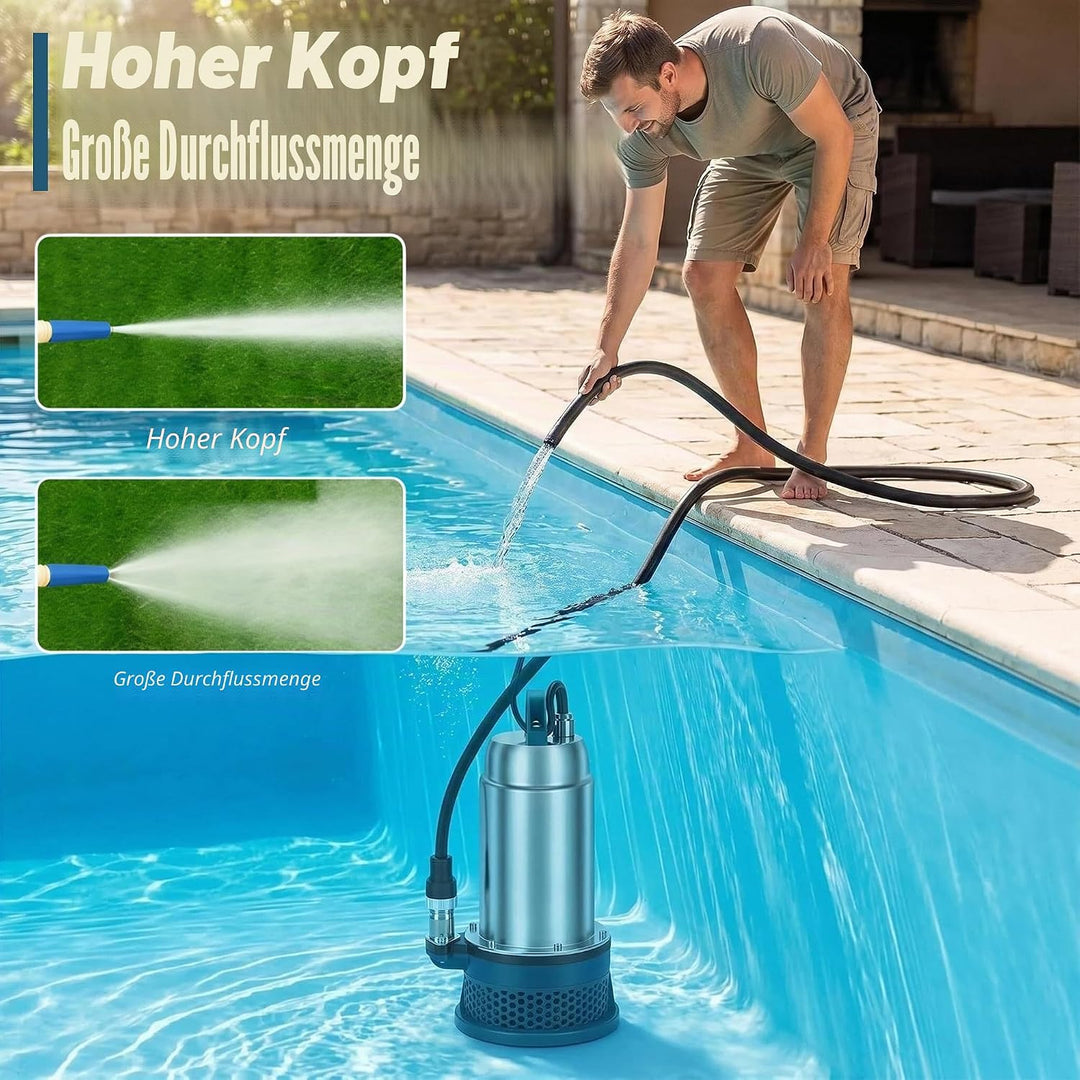 Tauchpumpe, Tauchpumpen Kompatibel mit Makita 24V Akku, Schmutzwasserpumpe mit 10m Schlauch und 5m V