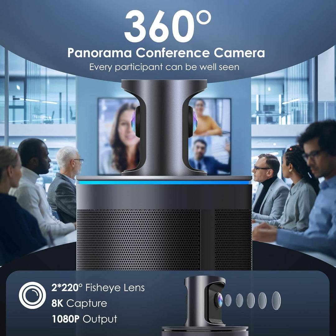 KanDao Meeting 360 (2023) Video Conference Room Camera, 1080P HD 360° Automatic Speaker Focus & Smar
