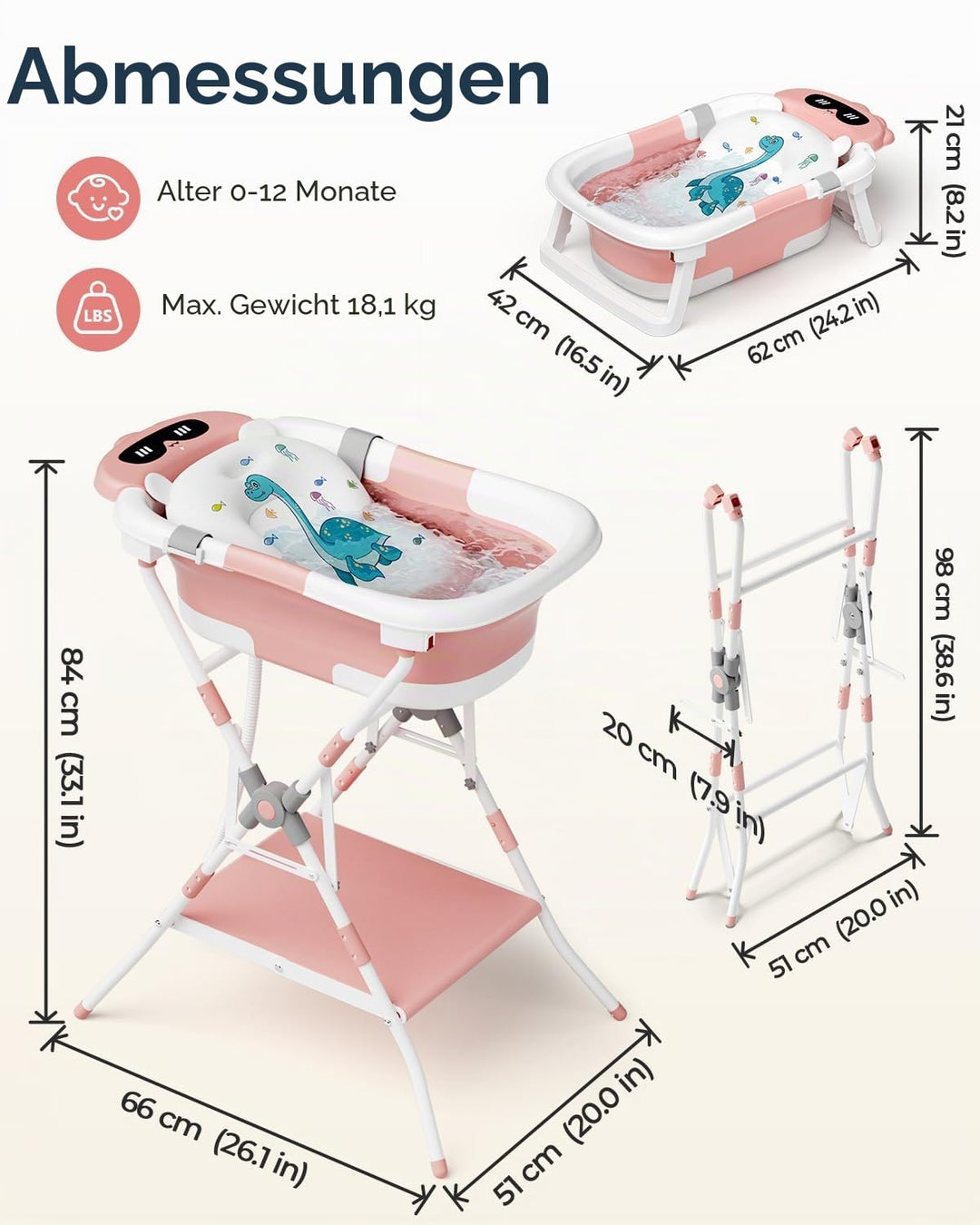 COOSEYA 3 in 1 Faltbare Babybadewanne mit Ständer, Babybadewanne für Neugeborene bis Kleinkind mit U