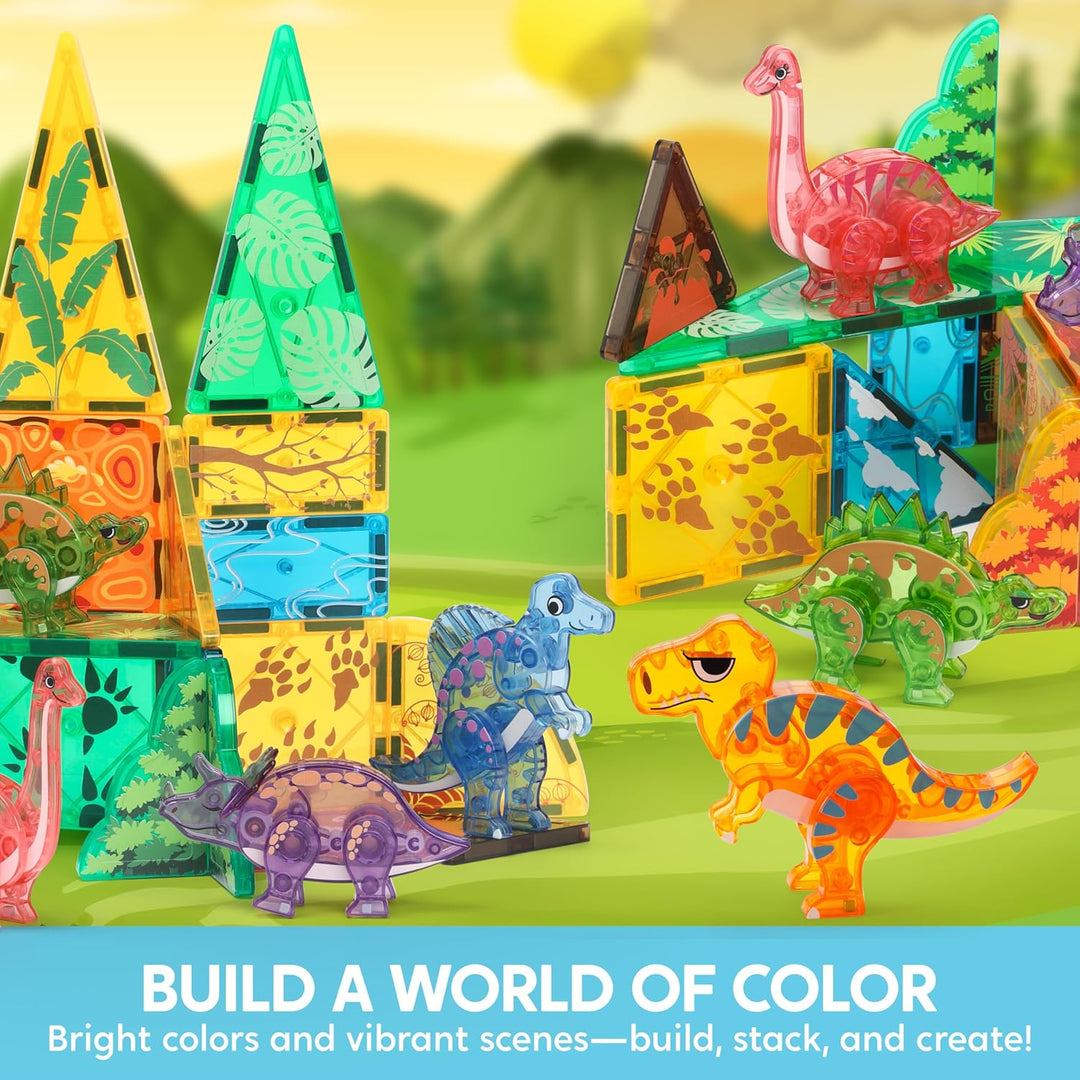 SYNCFUN Magnetische Bausteine,50 Teile Dinosaurier Magnetische Blöcke Bauspielzeug,STEM Magnet Spiel
