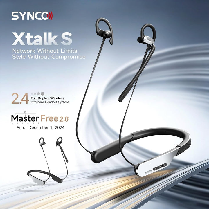 SYNCO Xtalk S2 Wireless Intercom Headset System 250m Full-Duplex 2.4G, 10h Runtime AI Noise Cancella