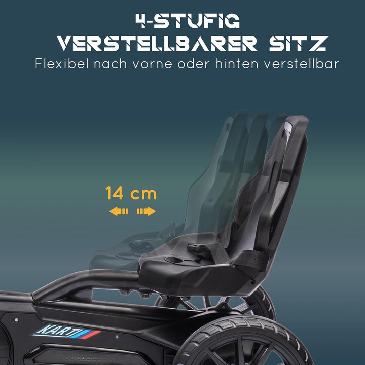 HOMCOM Gokart Tretauto mit Handbremse, verstellbarem Sitz, Vor- und Rückwärtsgang, Tretfahrzeug Kind