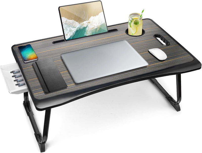 Amaredom Laptoptisch, Laptop Betttisch Klappbar, Klappbarer Lapdesk mit Schublade und Tassenhalter f