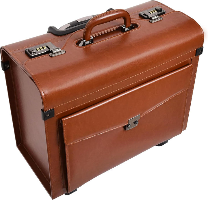 House of Leather Pilotenkoffer, Kunstleder, hautfarben, Carry-on, Commander, 4-Räder, Kabinentasche,