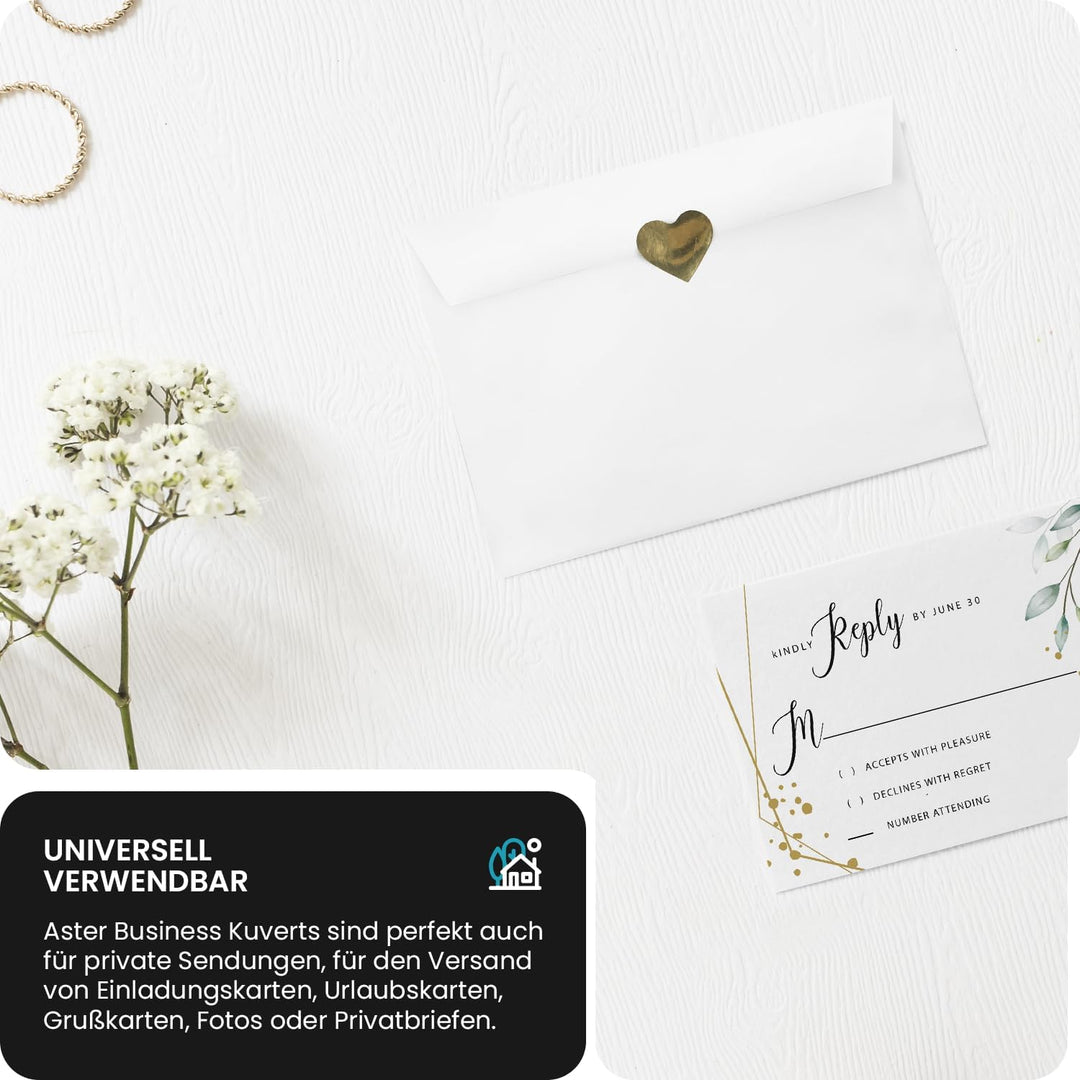 Netuno 500 Kuverts Weiss DIN Lang 11x22 cm hochwertig und stilvoll | 120g Aster Business · festliche