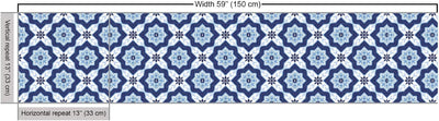 ABAKUHAUS Blau Gewebe als Meterware, Portugiesisches Azulejo-Mosaik, Dicht Gewebter Stoff zum Nähen