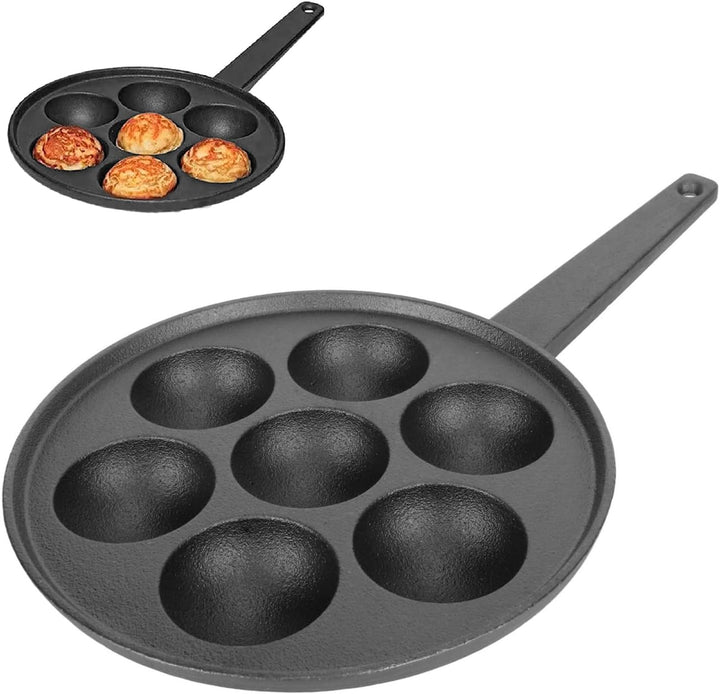 Tissting Takoyaki Pfanne Grillpfanne 7 Löcher 5,5cm Loch Antihaft Gusseisen Oktopus Pan mit Griff, P