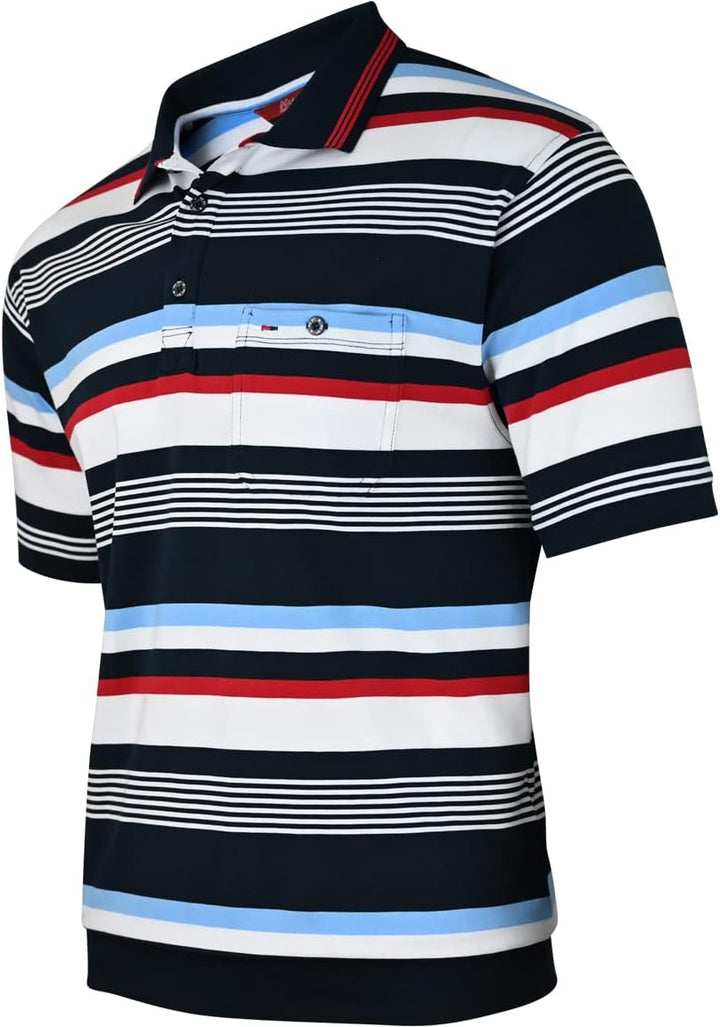 Soltice Herren Kurzarm Poloshirts Gestreifte Blousonshirts mit Brusttasche Baumwoll-Mix, Grösse M bi
