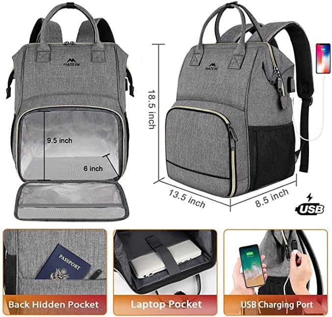 MATEIN Laptop Lunch Rucksack, 17" Picknick Rucksack für Damen und Herren mit isoliertem Kühlfach, Wa