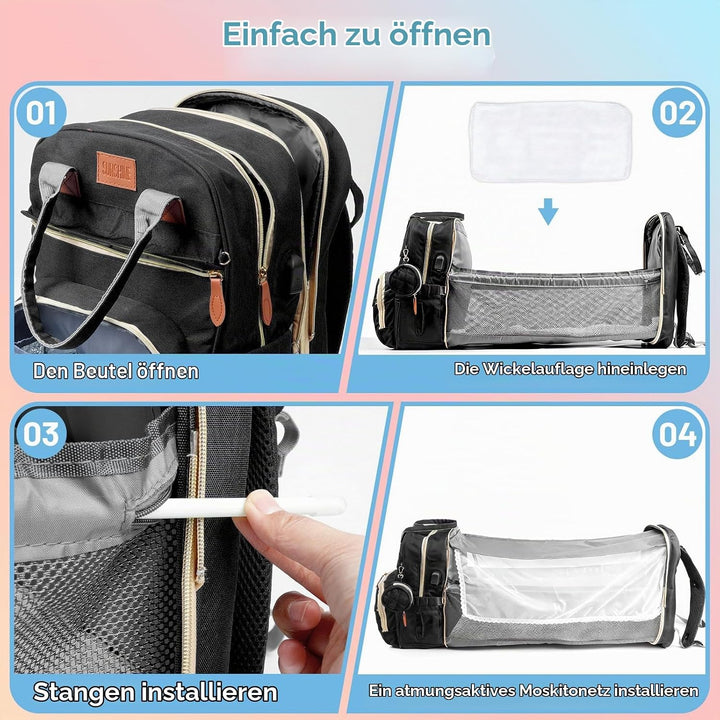 Wickeltasche Rucksack，Wickelrucksack Gross，Multifunktional Diaper Bag mit Mobiler Wickelauflage，Wass