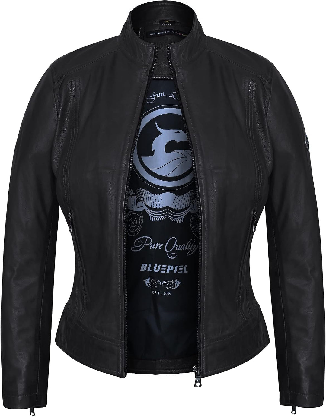 Damen Lederjacke KLARA Bikerjacke mit Stehkragen - Modernen Echtleder Jacke aus Lammnappa Leder Schw