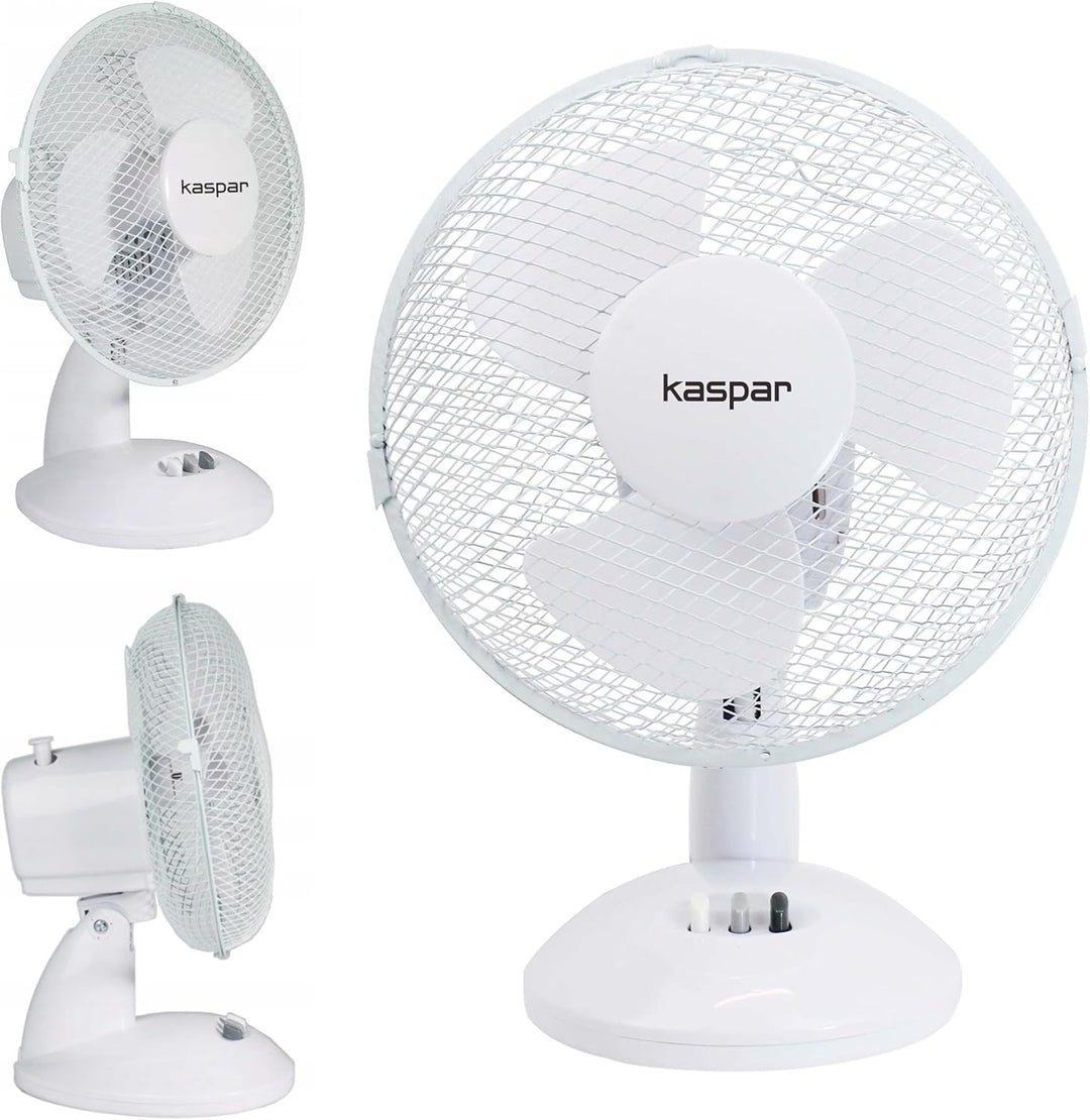 Kaspar Ventilator Tischventilator 23 cm 21 W Schreibtisch weiss mit 3 Windgeschwindigkeiten Oszillat