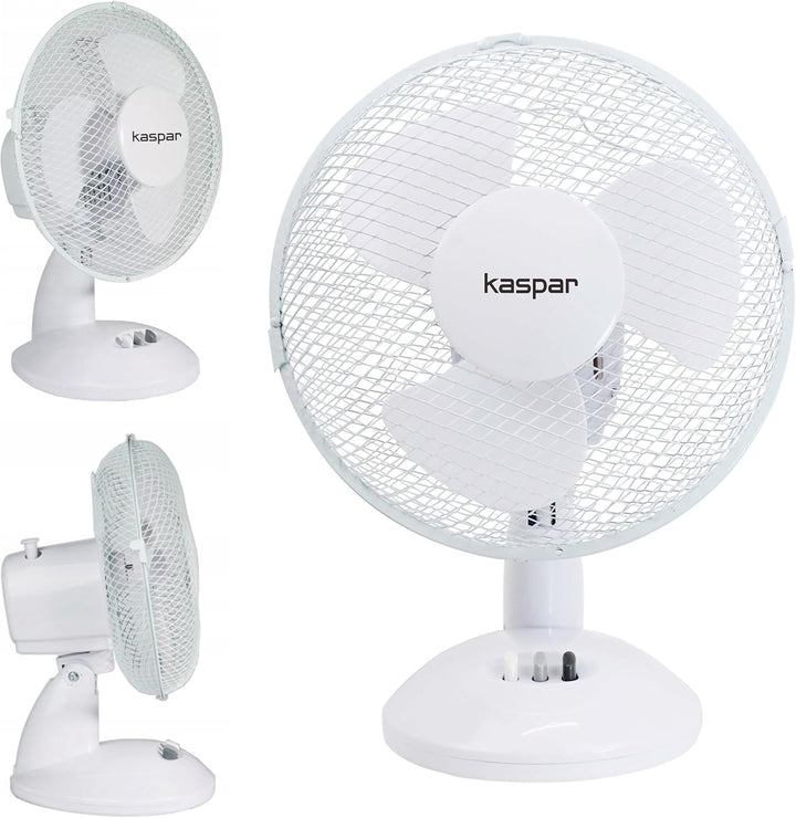 Kaspar Ventilator Tischventilator 23 cm 21 W Schreibtisch weiss mit 3 Windgeschwindigkeiten Oszillat