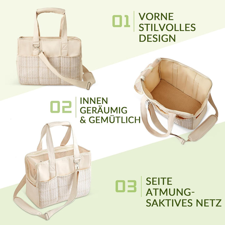 ALLSOPETS Hundetasche für kleine Hunde 5kg und Katzen, Faltbare Tragetasche mit Vordertaschen, Siche