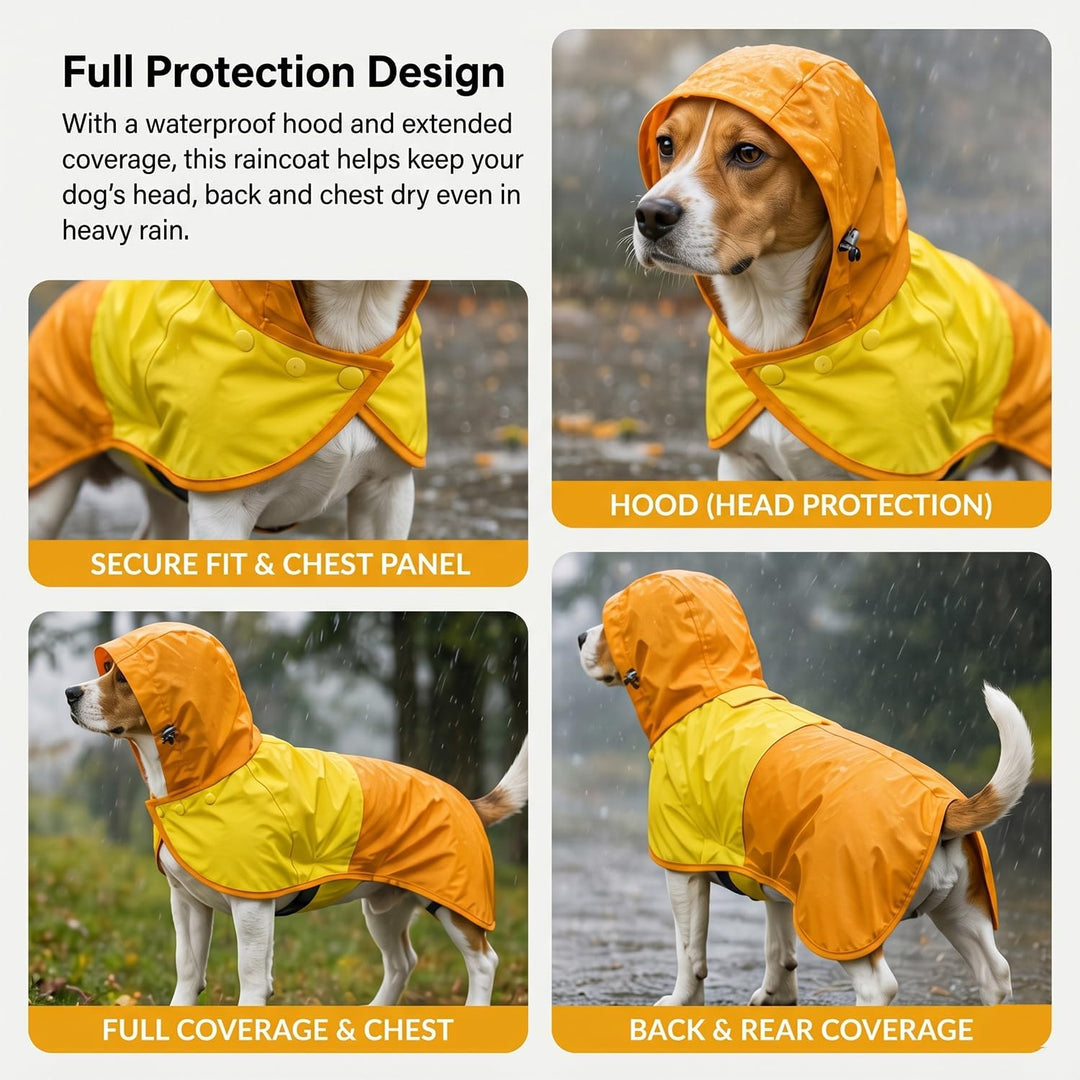 Regenmantel Hund, Regenjacke Hund wasserdicht mit Verstellbarer Kapuze &amp; elastischen Beinbändern – L
