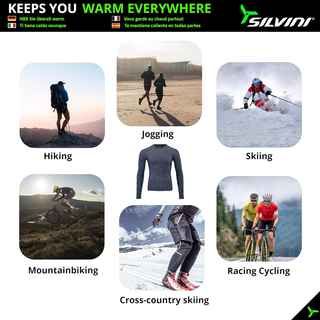 SILVINI Lana Thermoshirt Herren Langarm Thermounterwäsche Herren Merino Thermo Oberteil Herren Merin