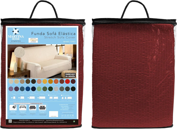 Martina Home Túnez, elastischer Sofabezug, Stoff, Rot (Bordeaux), 2-Sitzer (120 bis 170 cm) Rot (Bor