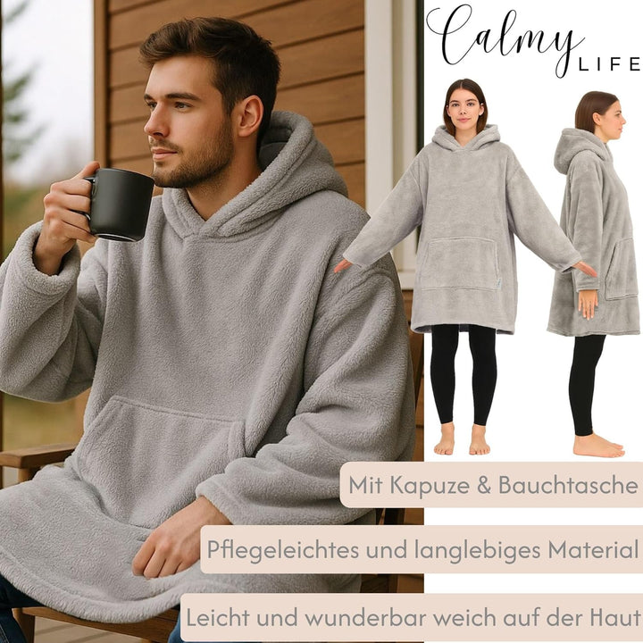 Hoodie Decke mit Ärmeln - Plüsch Sherpa Deckenpullover Oversize Kuscheldecke zum anziehen Kuschelpul