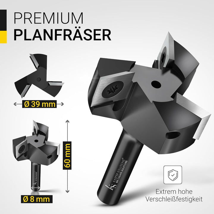 Kasper Solutions® Planfräser 8 mm Schaft - Profi Hobelfräser für Oberfräse & CNC-Fräse - Robuster Ho