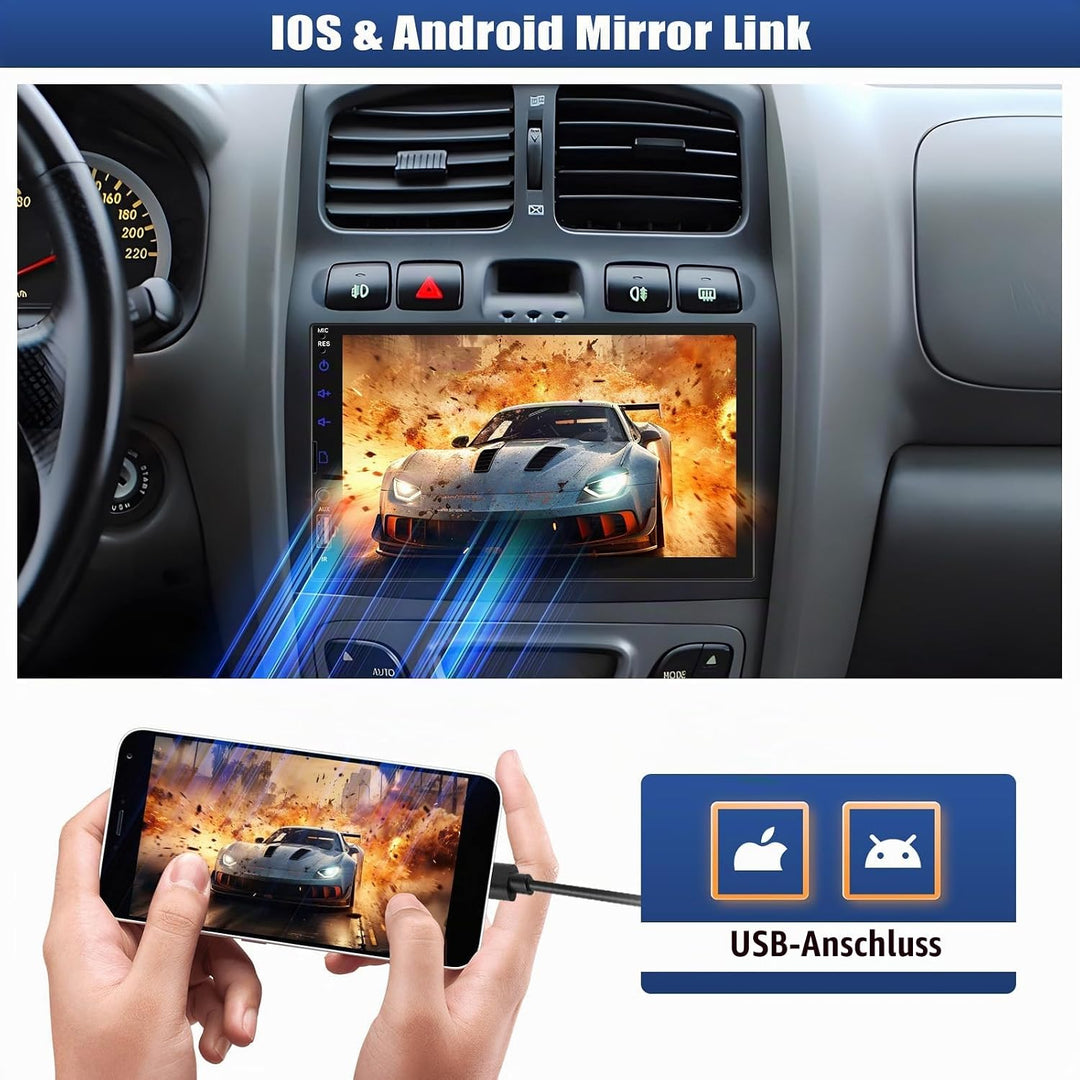 CAMECHO Autoradio Bluetooth 1 Din mit Rückfahrkamera, 7 Zoll Bildschirm Touchscreen Auto Radio mit F