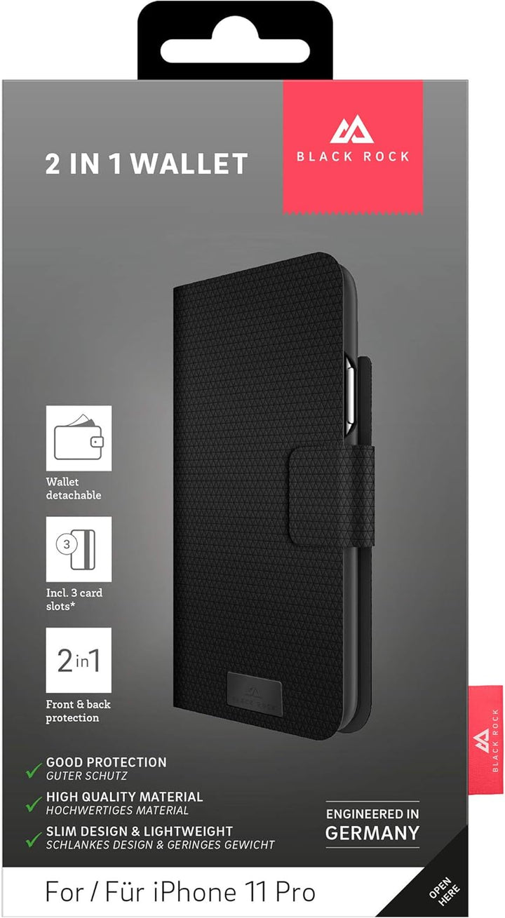 Black Rock - 2-In-1 Wallet Hülle für Apple iPhone 11 Pro | Booklet, Fächer, kabellos Laden, magnetis