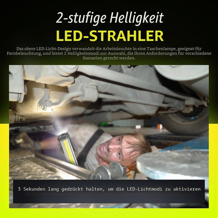 WARSUN LED Arbeitsleuchte Wiederaufladbar Werkstattlampe Taschenlampe 1500 Lumen COB Inspektionsleuc