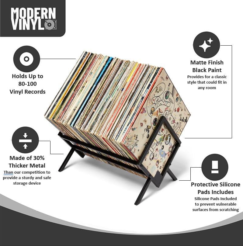 MODERN VINYL Schallplattenhalter – mattschwarzes Metall – 80-100 LPs Aufbewahrung – einfache, schnel
