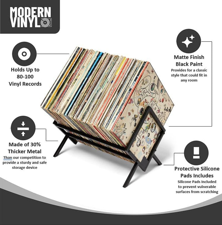 MODERN VINYL Schallplattenhalter – mattschwarzes Metall – 80-100 LPs Aufbewahrung – einfache, schnel