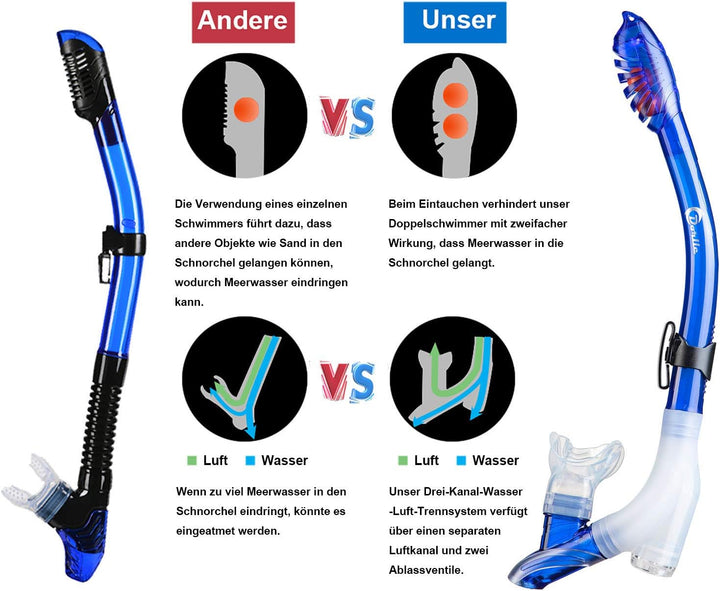 Dorlle Schnorchelset Schnorcheln Set mit Schnorchel und Taucherbrille，wasserdichte Tauchmaske Anti-F
