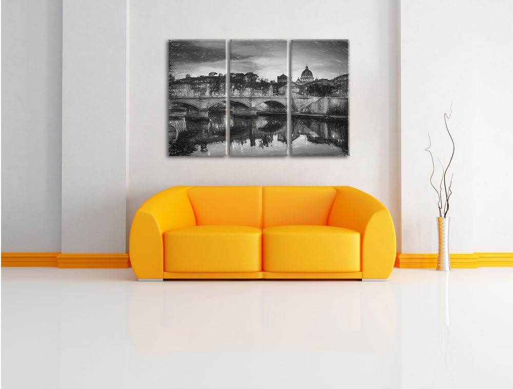 Pixxprint Rom an der Tiber in Richtung Kathedrale St. Peter Kunst Kohle Effekt 3-Teiler Leinwandbild