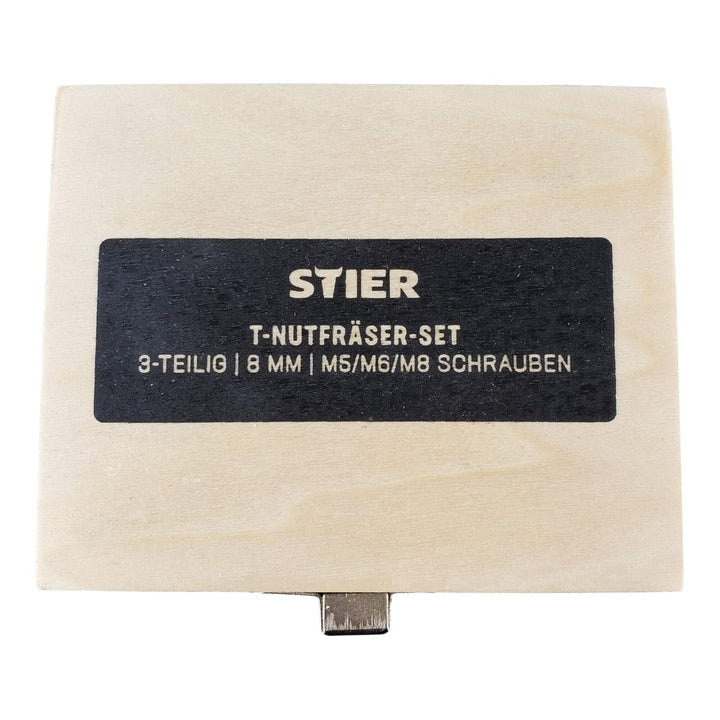 STIER T-Nutfräser-Set 3-teilig M5 M6 und M8 Schrauben, 8 mm Schaft, für Oberfräsen, T Nut Fräser, T