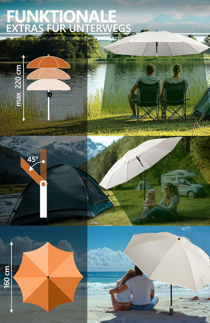 4smile Sonnenschirm Strand SunnyJoy, 3-IN-1 Set - UPF 50+ Strandschirm 160 cm + Sonnenschirm Schutzh