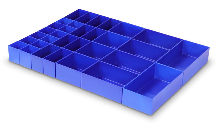 1a-TopStore 32-tlg. Einsatzkästen-Set, Blau, für Schubladen von Material- und Werkzeugschränken, Wer