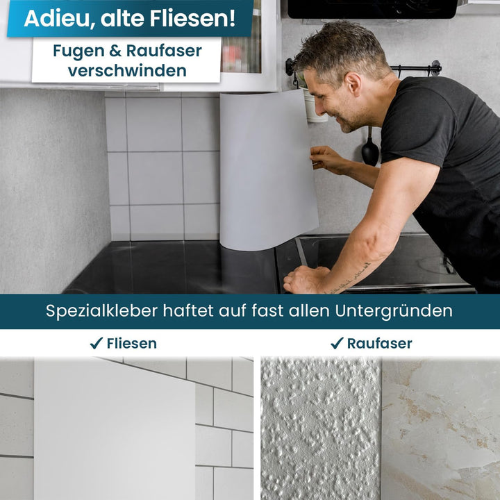 danario Küchenrückwand selbstklebend - Matt - Spritzschutz Küche - versteifte PET Folie - 0,37 mm -