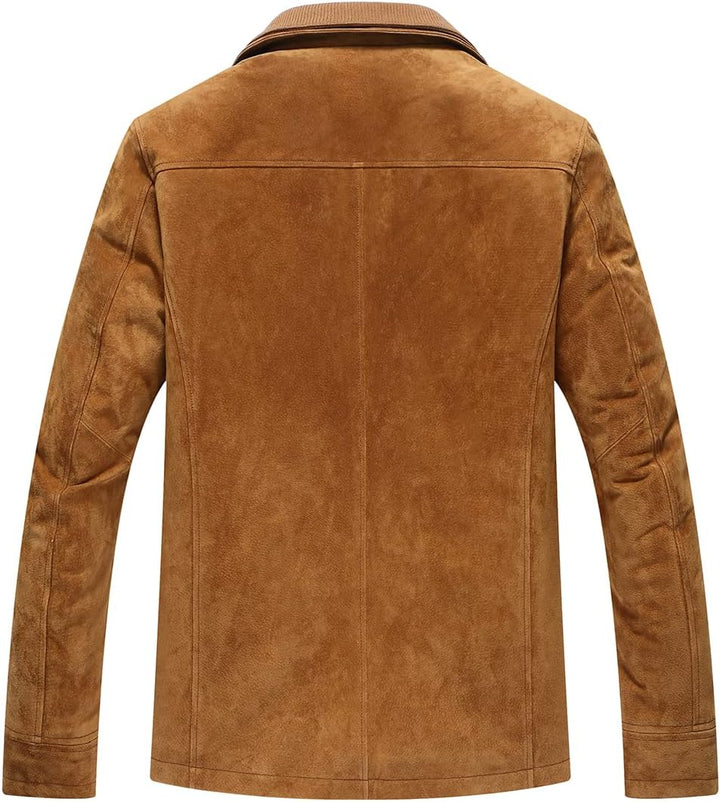 FLAVOR Herren Lederjacke Wildleder Jacke Baumwolle Gefüttert Mit Abnehmbares Kragen Freizeitjacke M