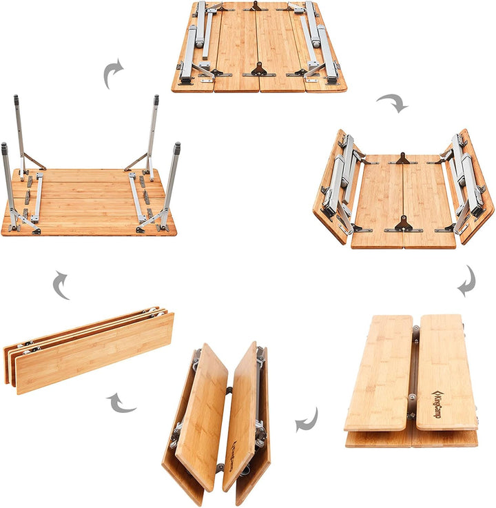 KingCamp Bambus Falt Tisch Camping Klapptisch Garten Alu Holz 3Höhen Verstellbar