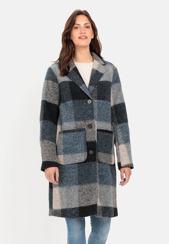 camel active Damen Wollmantel im Karomuster 40 Blau, 40 Blau