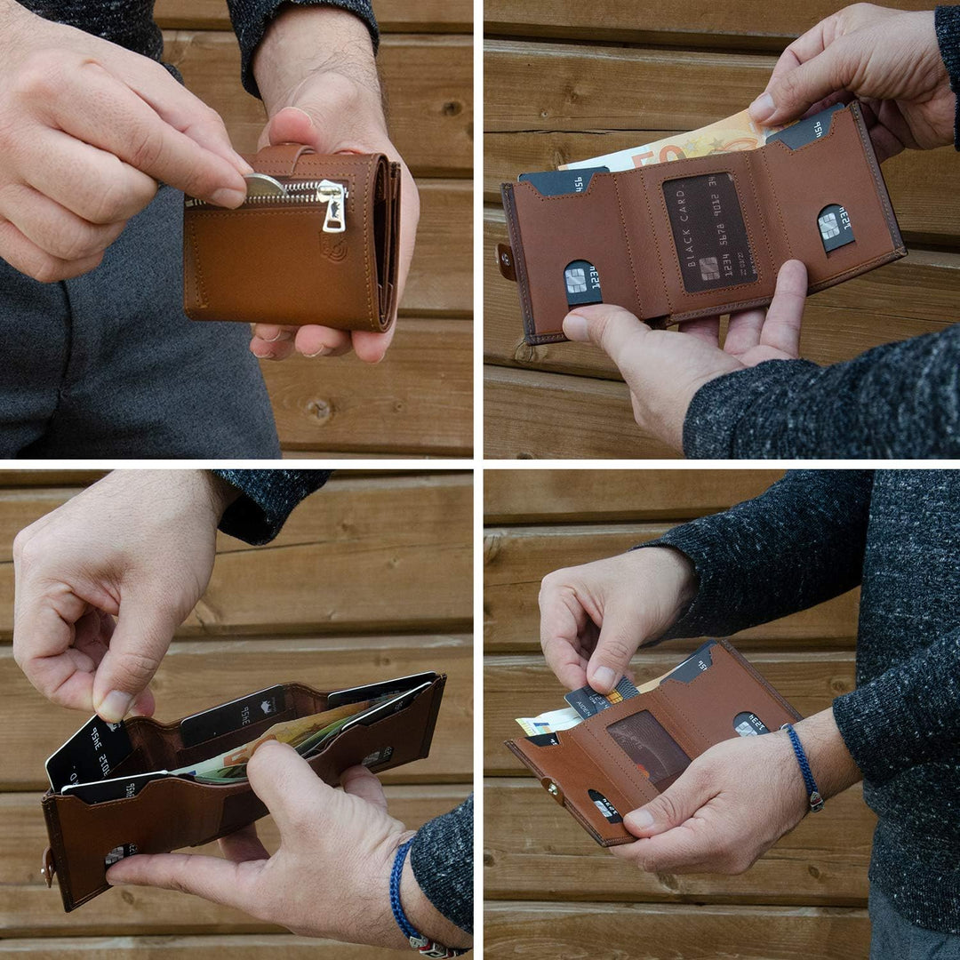 Solo Pelle NEU Slim Wallet mit Münzfach [12 Karten] Slimwallet Riva [RFID-Schutz] Kartenetui mit Mün