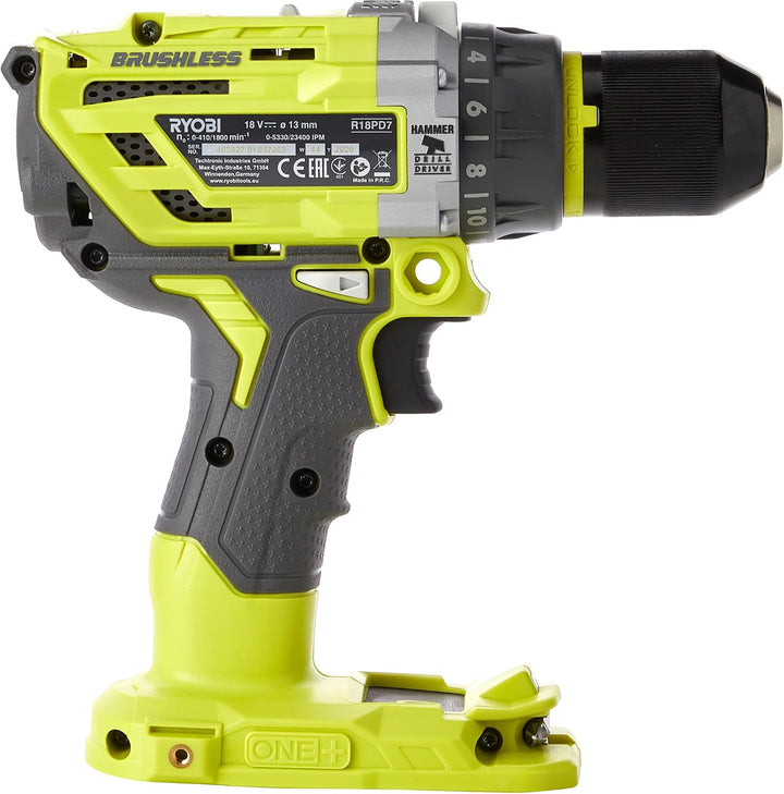 Ryobi Akku-Schlagbohrschrauber (18 V, Schlagbohrfunktion, ohne Akku, Schnellspannbohrfutter, LED-Bel