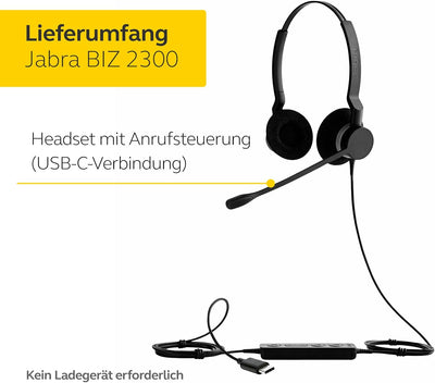 Jabra Biz 2300 USB-C MS On-Ear Stereo Headset - Skype for Business zertifizierter Noise Cancelling K