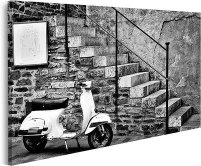 islandburner Bild auf Leinwand Alter Vespa Roller Geparkt Bei Einem Café Bilder Wandbilder Poster Le