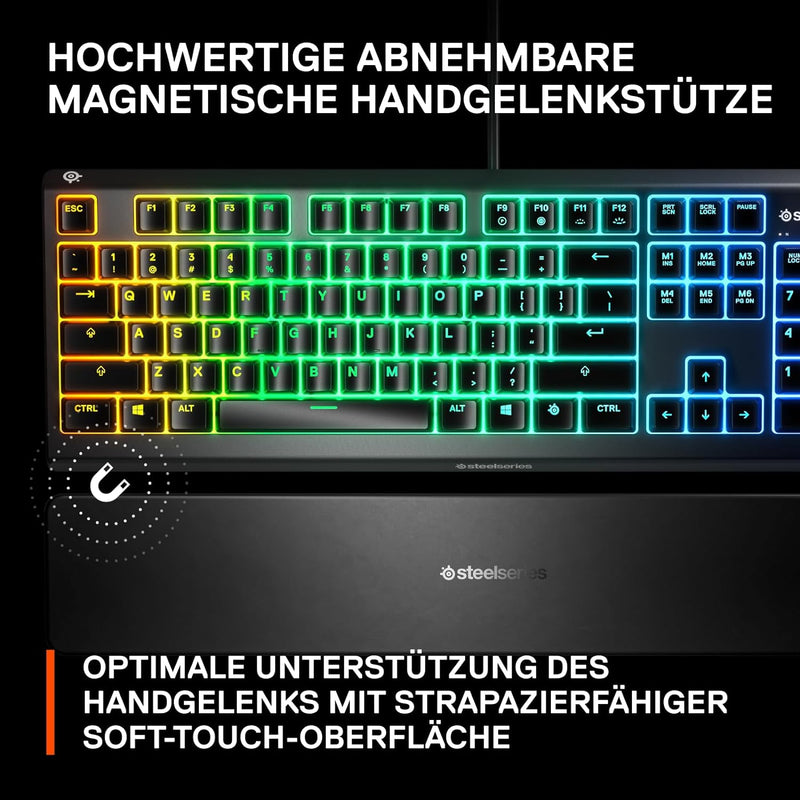 SteelSeries Apex 3 - Gaming Tastatur - 10-Zonen RGB-Beleuchtung - Premium magnetische Handballenaufl