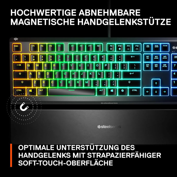 SteelSeries Apex 3 - Gaming Tastatur - 10-Zonen RGB-Beleuchtung - Premium magnetische Handballenaufl
