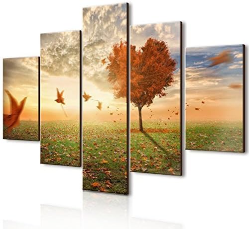 Lupia Modernes Bild 5 Stück aus Holz Vogue 66X115 cm Foglie Al Vento, Mehrfarbig, 66x115x0,8 cm