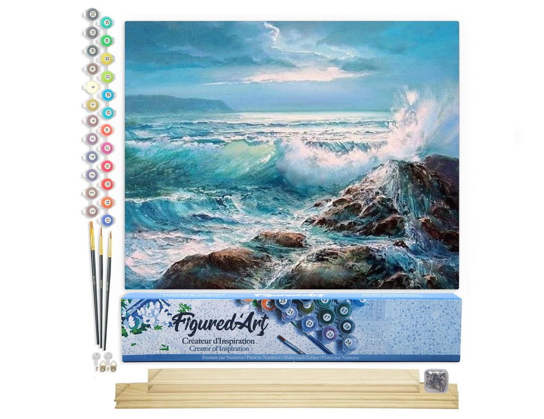 Figured'Art Malen Nach Zahlen Erwachsene Mit Rahmen Wellen - Paint by Numbers Basteln DIY Bastelset