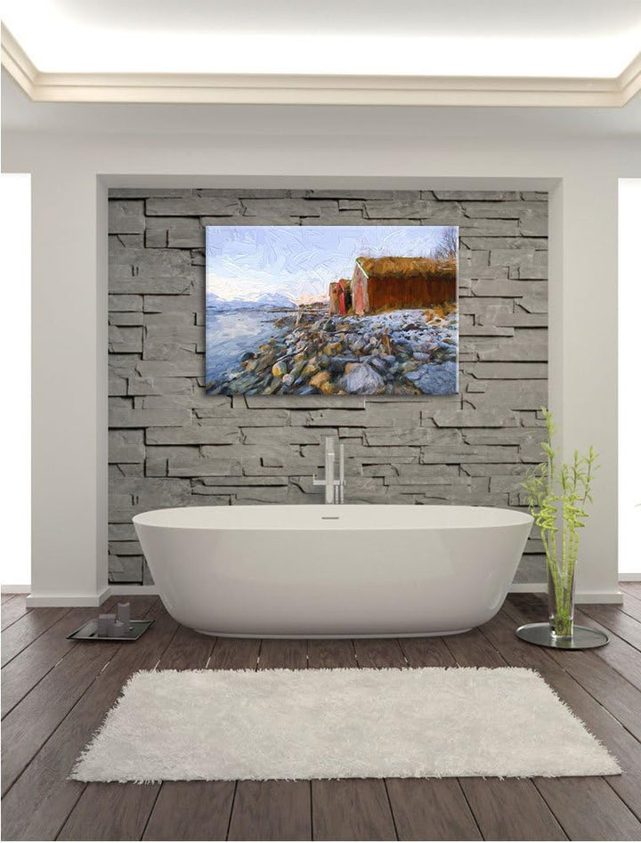 Pixxprint Küste der norwegischen See Tromso Kunst Pinsel Effekt, Format: 100x70 auf Leinwand, 100x70